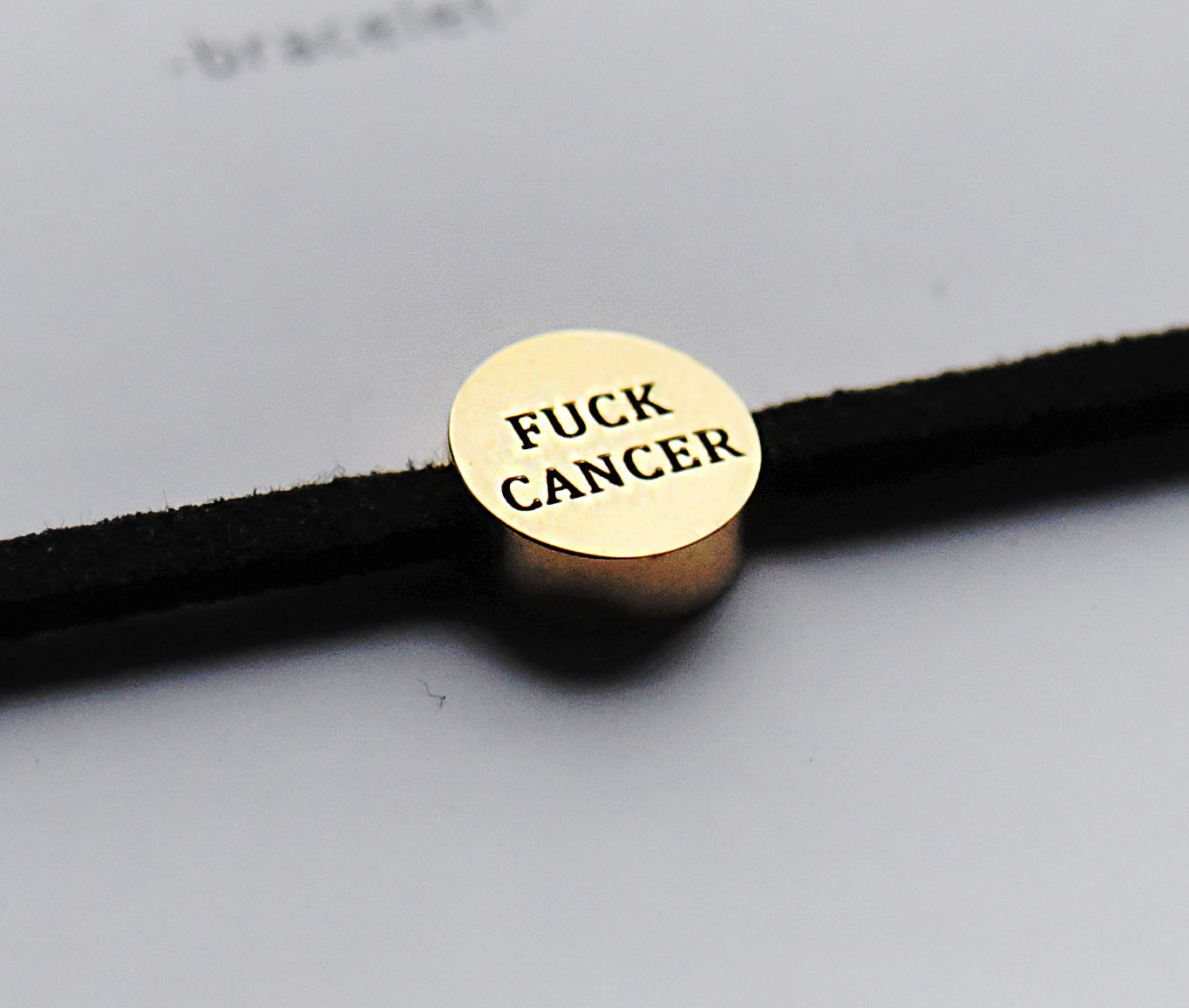 Fuck Cancer adjustable black bracelet with gold bead