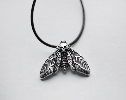 Deathshead hawk moth necklace on a black cord