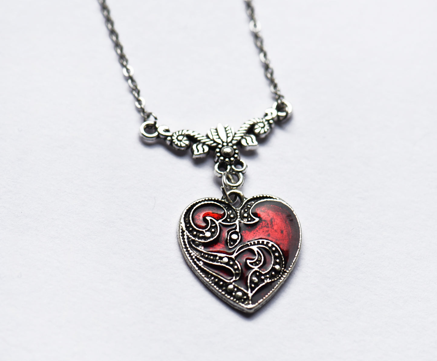 Gothic red heart necklace with 18 inch chain