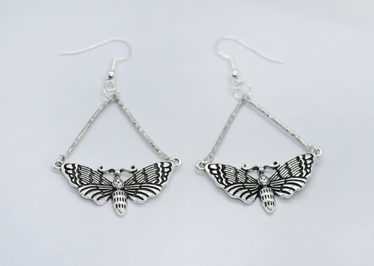 Gothic Moth dangle earrings with silver tone earwires