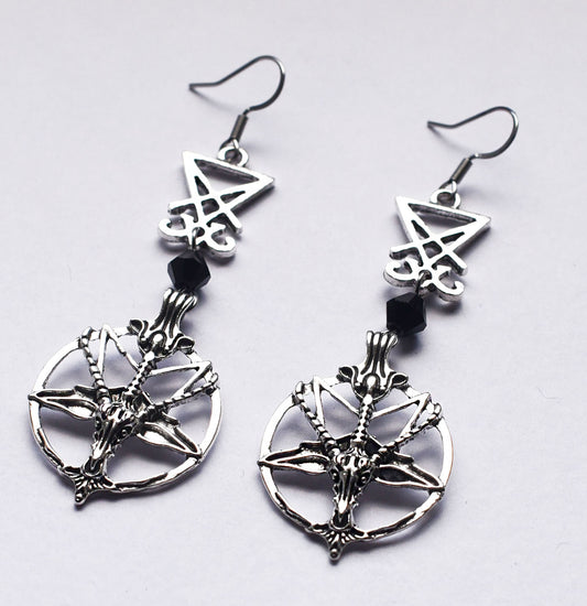 Gothic Pan Skull Goat Charm Earrings with stainless steel ear wires